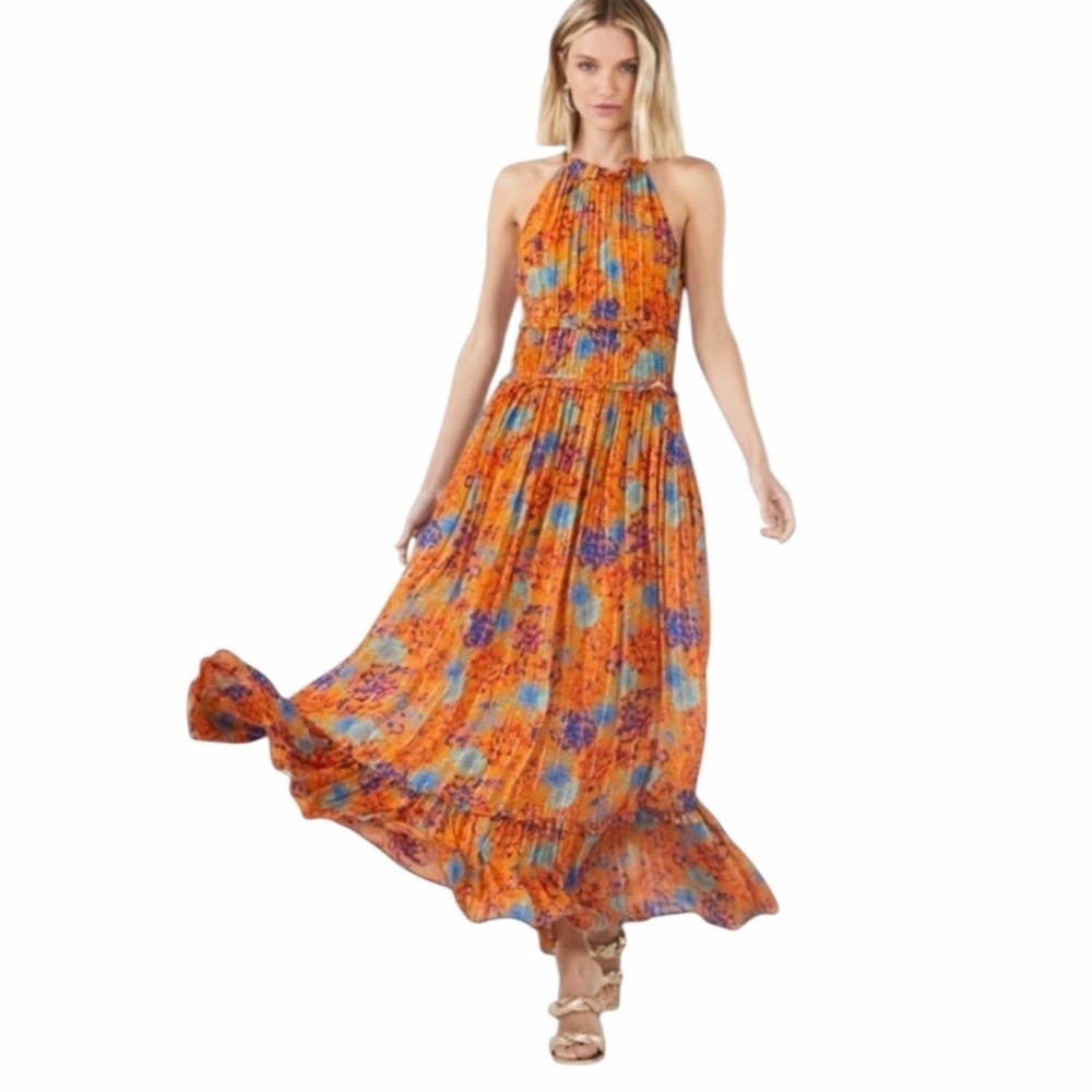 BCBGMAXAZRIA Flor Mixta Day Dress in Golden Oak Size M